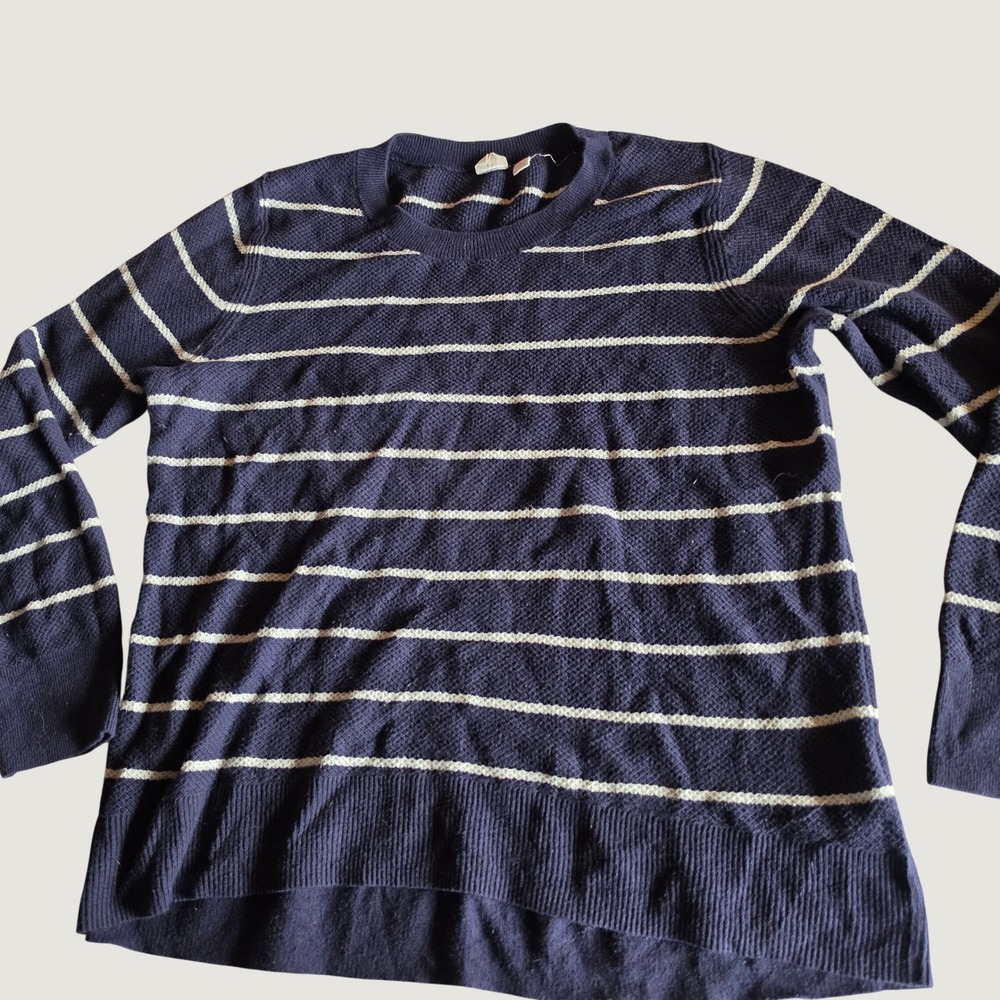 Gap Womens Navy Blue White Striped Long Sleeve Crewneck Knit Sweater Size M